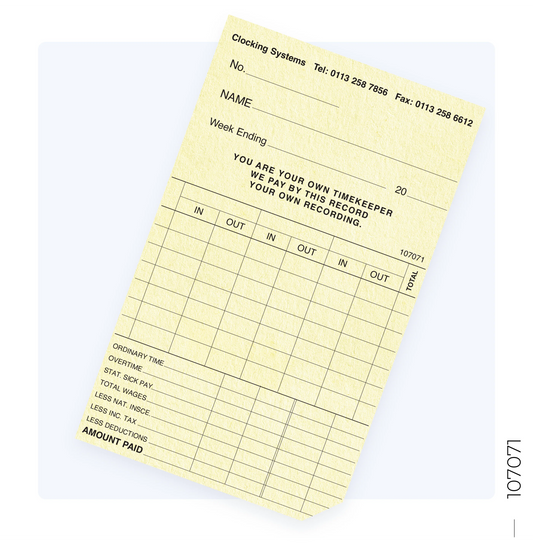 107071 Weekly Clocking Cards for TP-100, TP-200, CS-30 (Quantity 250)