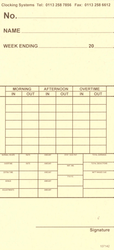 107142 weekly time clock card (Quantity 1000) - ClockingSystems