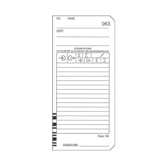 Form VN Calculating time clock card (Quantity 100) - ClockingSystems