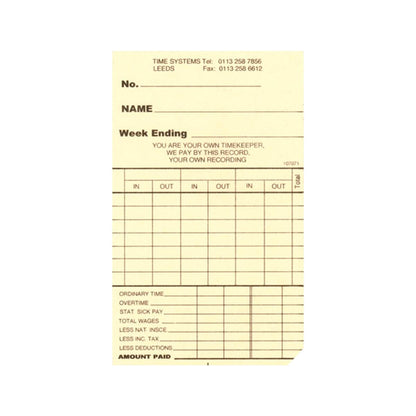 1000 Weekly Clocking Cards for TP-100, TP-200, CS-30 - ClockingSystems