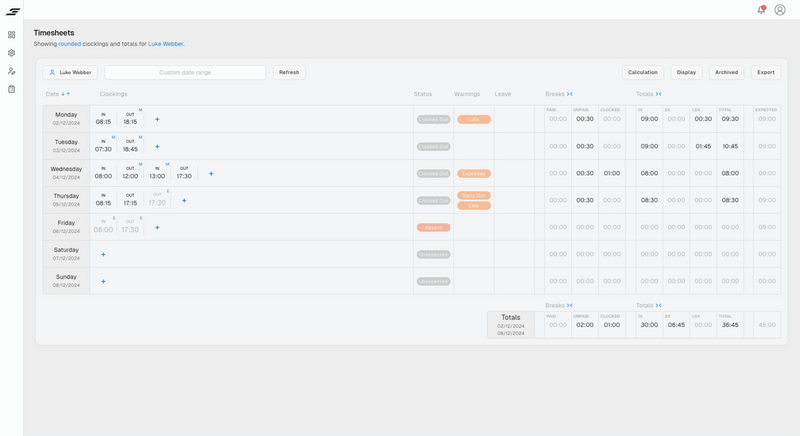 EvoTime Weekly TimeSheets